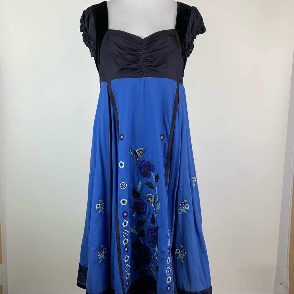 Anthropologie Blue Floral Silent Solstice Boho Gypsy Dress Sz 10